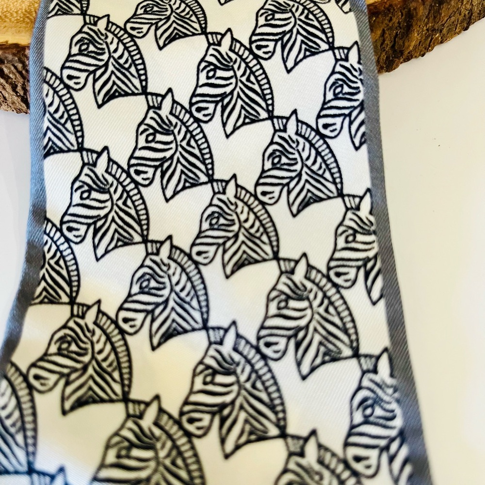 Tory Burch Zebra Print Bag Ribbon Scarf in Black and Cream - Picture 5 of 6